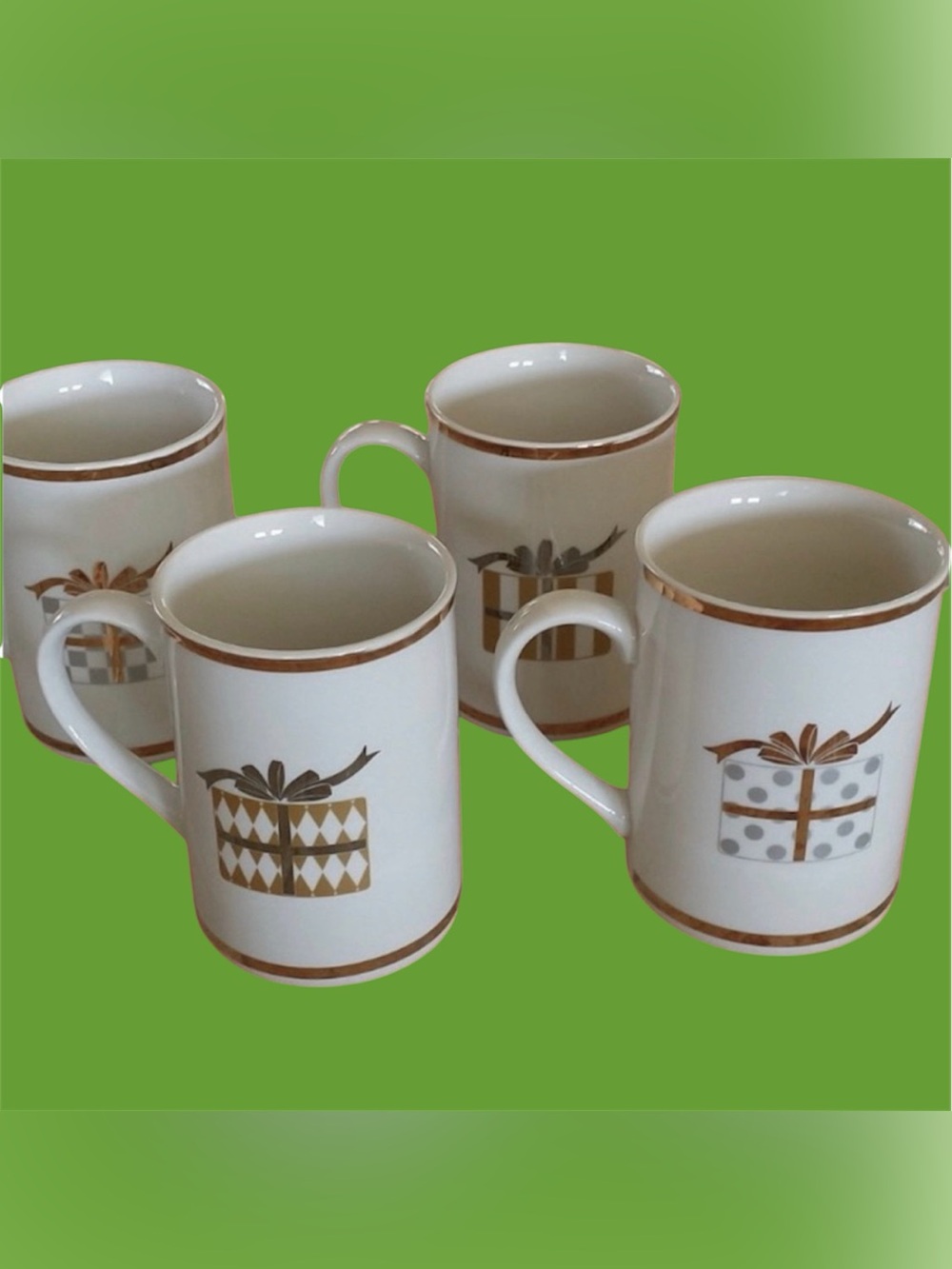 Christmas Set/4 different designs Porcelain American Atelier holiday  mugs